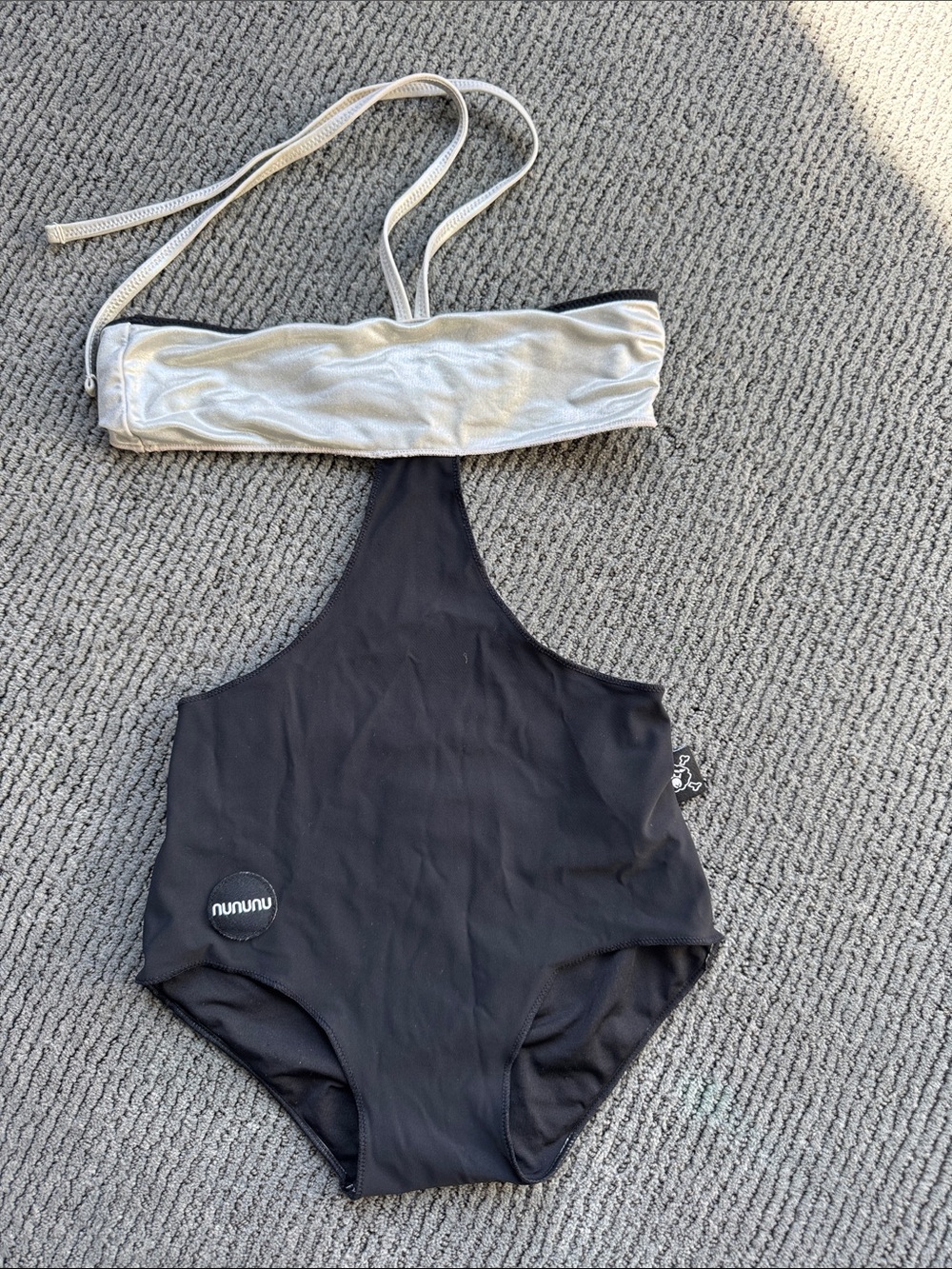 nununu Black One-Piece Swimsuit with Silver Bandeau Detail